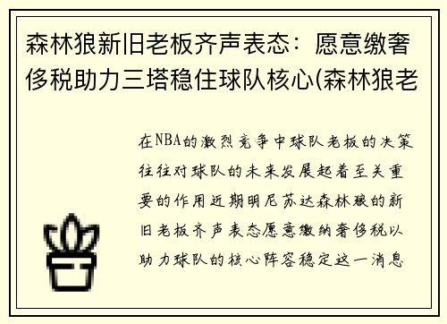森林狼新旧老板齐声表态：愿意缴奢侈税助力三塔稳住球队核心(森林狼老板出售球队)