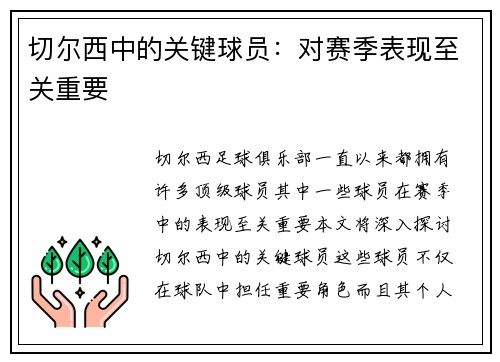 切尔西中的关键球员：对赛季表现至关重要